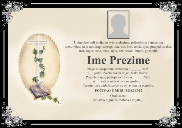 Muška osmrtnica D90 Križ i knjiga