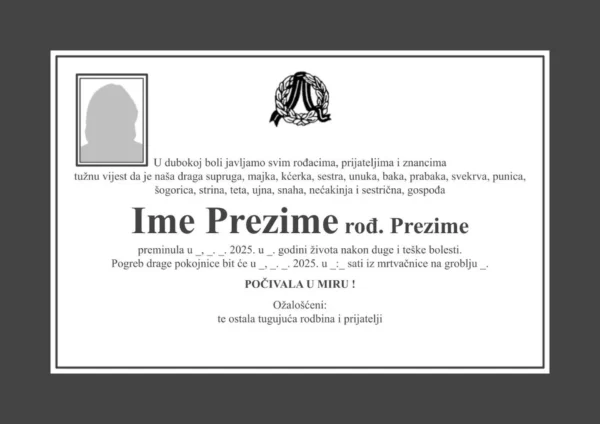 Ženska osmrtnica D110 Vijenac