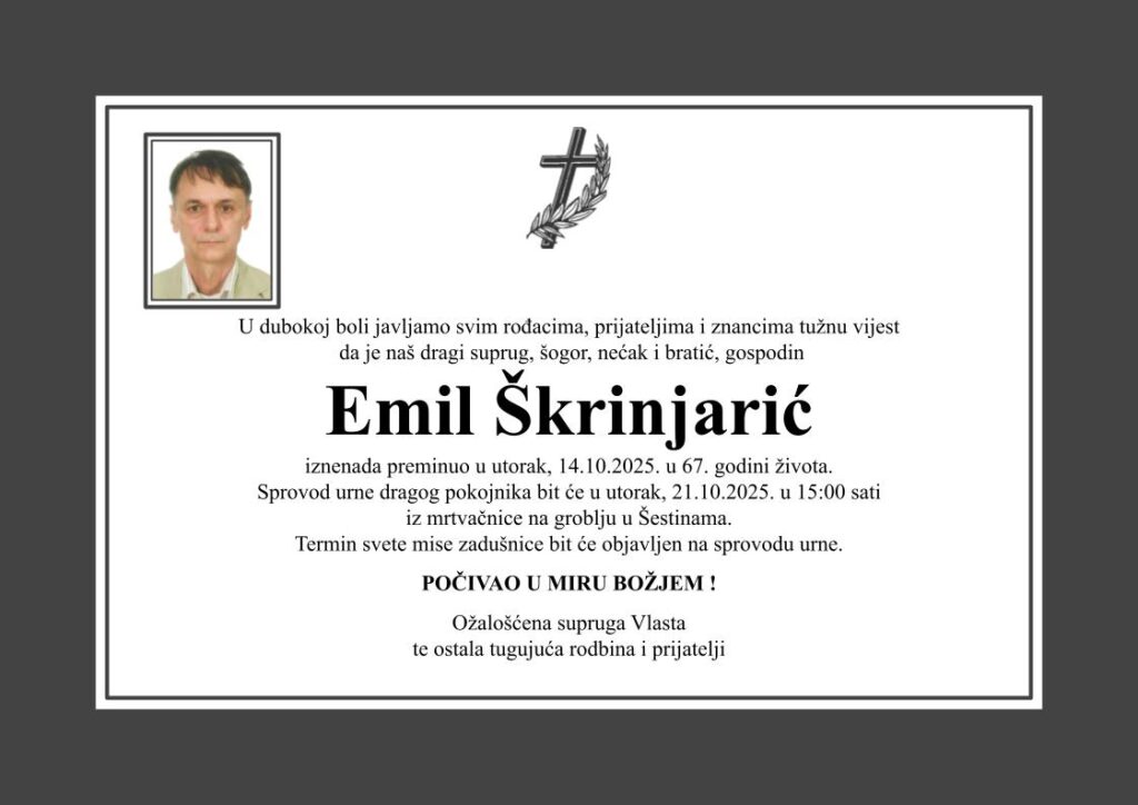 Emil Škrinjarić Muška osmrtnica D60 Katolička