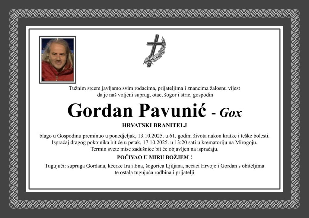 Gordan Pavunić Muška osmrtnica D50 Pleter
