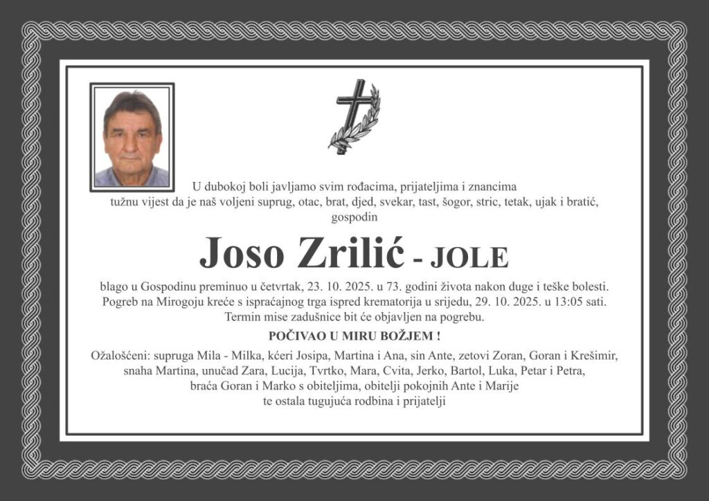 Joso Zrilić osmrtnica D50 Pleter