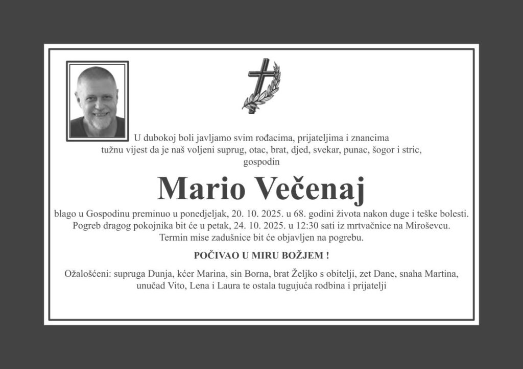 Mario Večenaj osmrtnica D60 Katolička