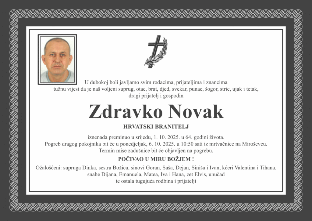 Zdravko Novak osmrtnica D50 Pleter