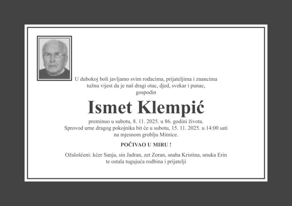 Ismet Klempić osmrtnica Bez simbola