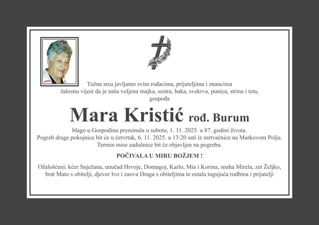Mara Kristić osmrtnica D60 Katolička